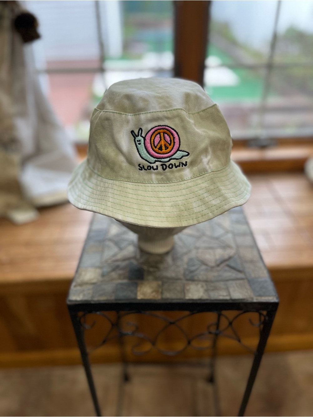 Cream Tie-Dye Bucket Hat with Snail Peace Patch